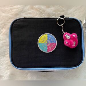 New! Kipling Black Pouch with Pink Keychain